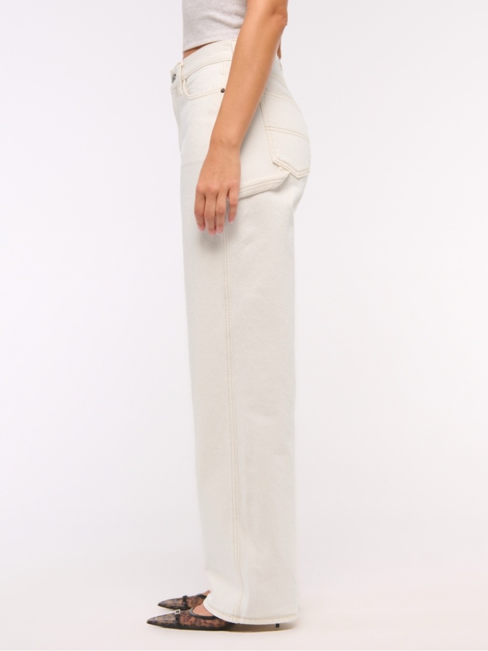 SOLD OUT Abercrombie & Fitch Cream Wide-Leg Utility Jeans - Picture 4 of 10
